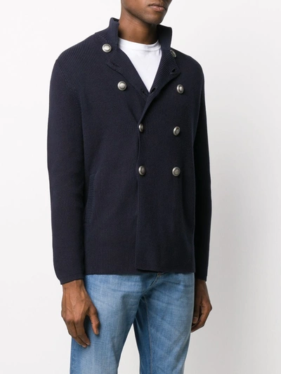 Shop Brunello Cucinelli Double Breasted Cardigan In Blue