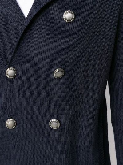 Shop Brunello Cucinelli Double Breasted Cardigan In Blue