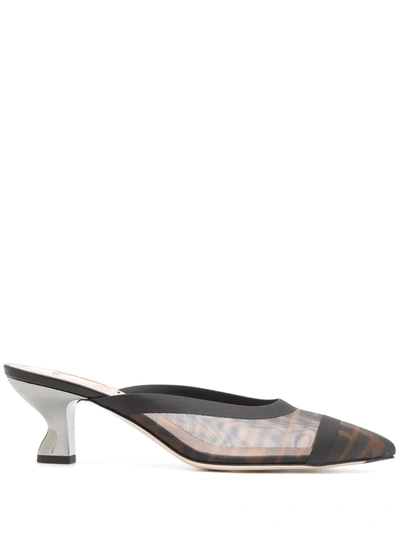 Shop Fendi Colibrì Ff Motif Mesh Mules In Black