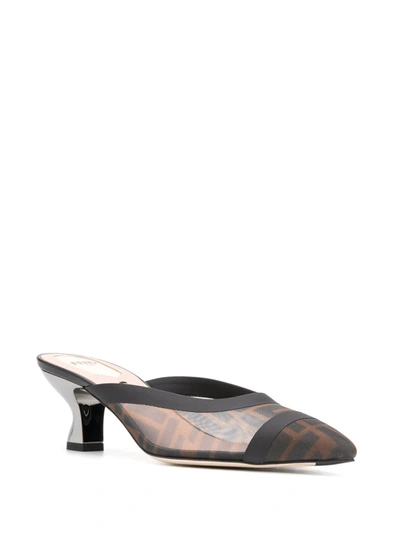 Shop Fendi Colibrì Ff Motif Mesh Mules In Black