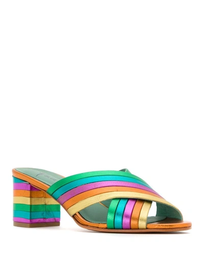 Shop Blue Bird Shoes Metallic Leather Rainbow Mules In Yellow