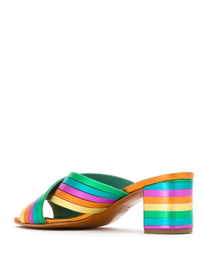 Shop Blue Bird Shoes Metallic Leather Rainbow Mules In Yellow