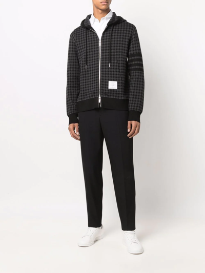 Shop Thom Browne Gunclub Check Jacquard Zip-up Hoodie In Black