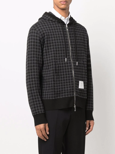 Shop Thom Browne Gunclub Check Jacquard Zip-up Hoodie In Black