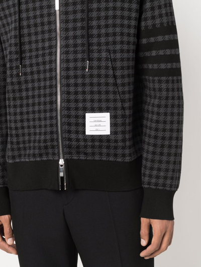 Shop Thom Browne Gunclub Check Jacquard Zip-up Hoodie In Black