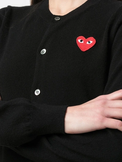 Shop Comme Des Garçons Play Heart-patch Knit Cardigan In Black