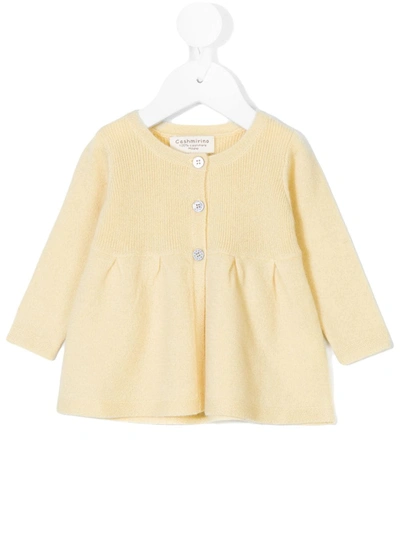 Shop Cashmirino Pleated Hem Knitted Cardigan In Yellow