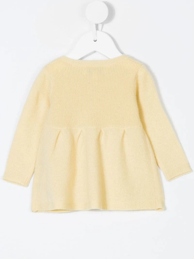 Shop Cashmirino Pleated Hem Knitted Cardigan In Yellow