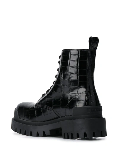 Shop Balenciaga Strike L20 Crocodile Effect Boots In Black