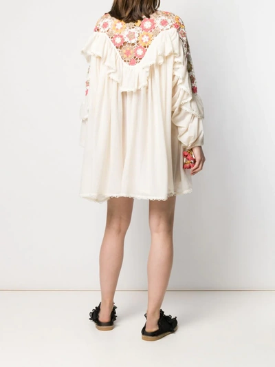 Shop Alanui Crochet Tiered Ruffle Dress In White