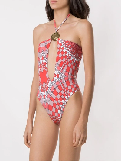 Shop Amir Slama Geometric Print Swimsuit In Red