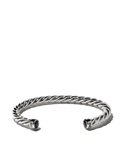 Shop David Yurman Sterling Silver Cable Cuff Onyx Bracelet In Ssbbo