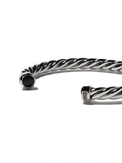 Shop David Yurman Sterling Silver Cable Cuff Onyx Bracelet In Ssbbo