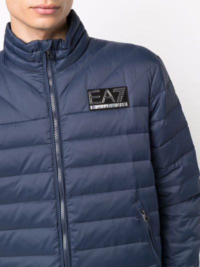 Shop Ea7 Logo-patch Padded Jacket In Blue