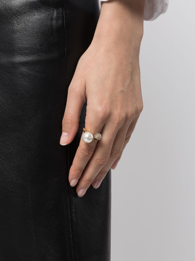 Shop Alexander Mcqueen Pearl-embellished Skull Ring In Metallisch