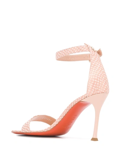 Shop Baldinini Snake Print 100mm Sandals In Neutrals