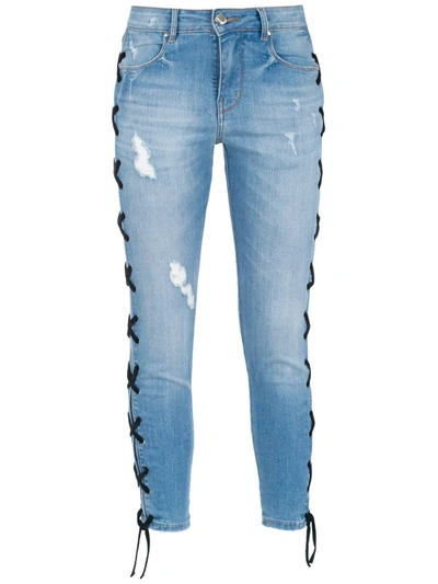 Shop Amapô Lace-up Skinny Jeans In Blue