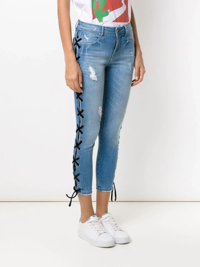 Shop Amapô Lace-up Skinny Jeans In Blue