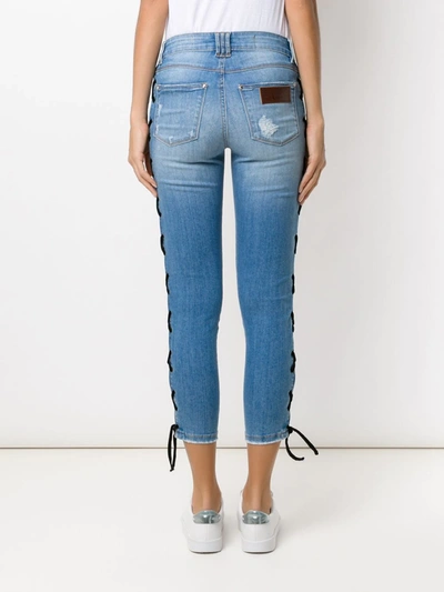 Shop Amapô Lace-up Skinny Jeans In Blue