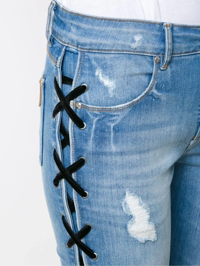 Shop Amapô Lace-up Skinny Jeans In Blue