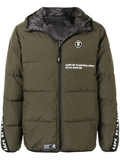 Shop Aape By A Bathing Ape Reversible Hooded Padded Jacket In Green