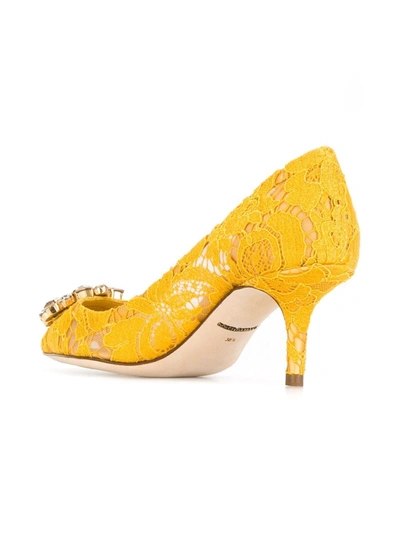 Shop Dolce & Gabbana Rainbow Lace 60mm Brooch-detail Pumps In Yellow