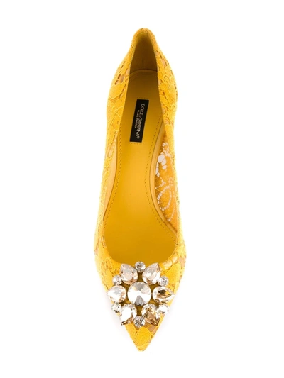 Shop Dolce & Gabbana Rainbow Lace 60mm Brooch-detail Pumps In Yellow