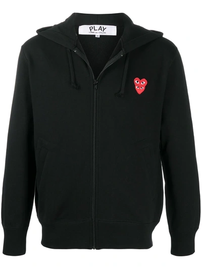 Shop Comme Des Garçons Play Heart-embroidered Zip-up Hoodie In Black