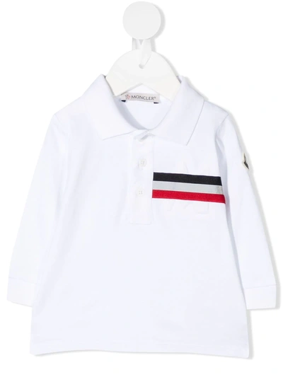 Shop Moncler Long Sleeve Striped Print Polo Shirt In White