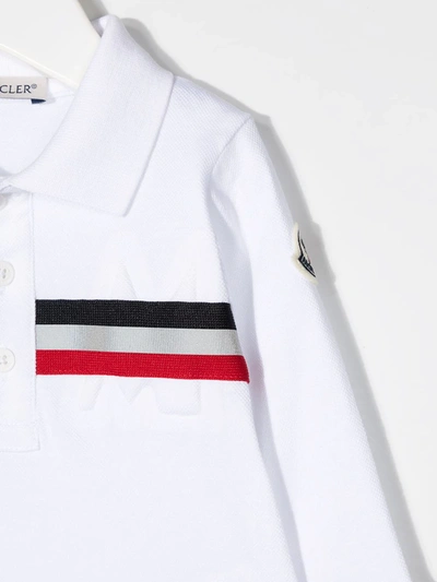 Shop Moncler Long Sleeve Striped Print Polo Shirt In White