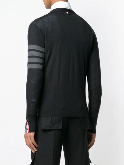 Shop Thom Browne Fine Merino Wool V-neck Cardigan In Black