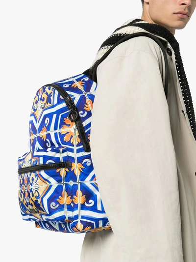 Shop Dolce & Gabbana Tile-print Backpack In Blue