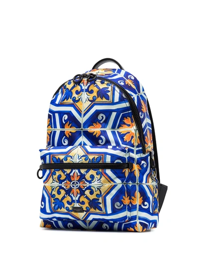 Shop Dolce & Gabbana Tile-print Backpack In Blue