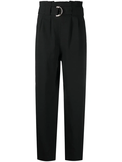 Shop Ganni Belted Straight-leg Trousers In Black