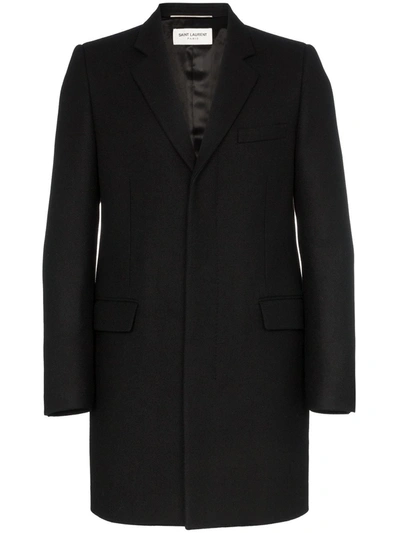 SAINT LAURENT SINGLE-BREASTED WOOL COAT - 黑色