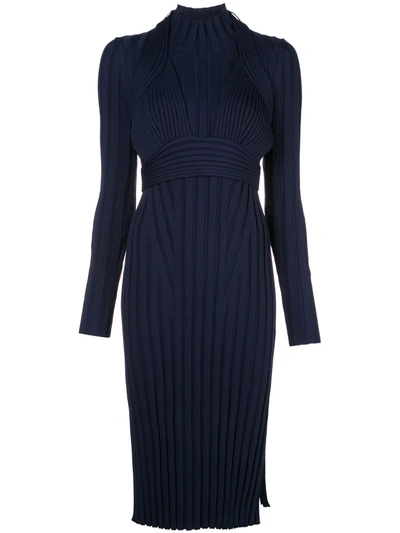 Shop Proenza Schouler Heavy Rib Long Sleeve Mid Dress In Blue