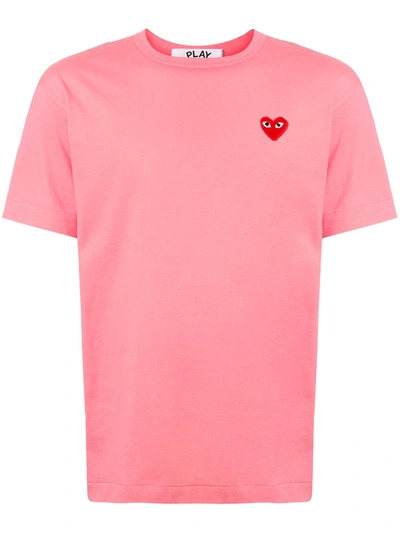 Shop Comme Des Garçons Play Embroidered Heart Regular Fit T-shirt In Pink