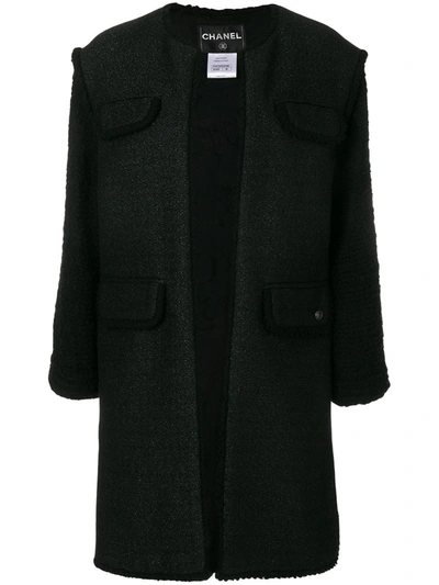 Pre-owned Chanel Tweed Open Coat In Black