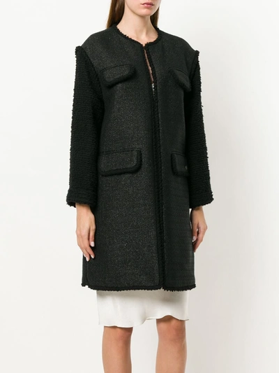 Pre-owned Chanel Tweed Open Coat In Black
