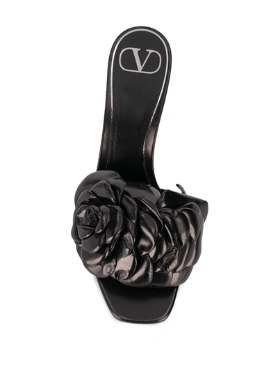 Shop Valentino Floral Appliqué Leather Mules In Black