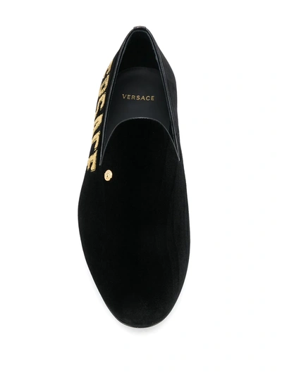 Shop Versace Logo Embroidered Slipper In Black