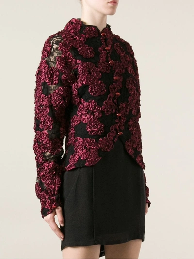 Pre-owned Krizia Vintage Appliqué Floral Lace Jacket In Black
