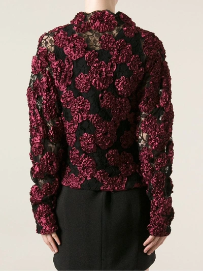 Pre-owned Krizia Vintage Appliqué Floral Lace Jacket In Black