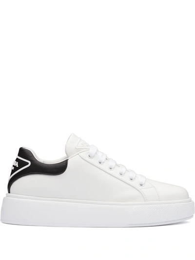 Shop Prada Contrast-heel Low-top Sneakers In White