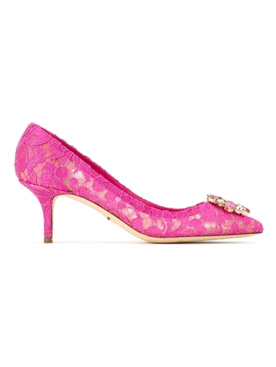 Shop Dolce & Gabbana Taormina-lace Crystal-embellished Pumps In Pink