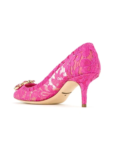 Shop Dolce & Gabbana Taormina-lace Crystal-embellished Pumps In Pink