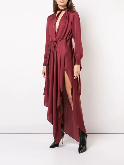 Shop Off-white Asymmetric Plunge-neck Dress In Red
