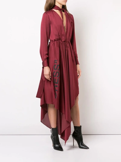 Shop Off-white Asymmetric Plunge-neck Dress In Red