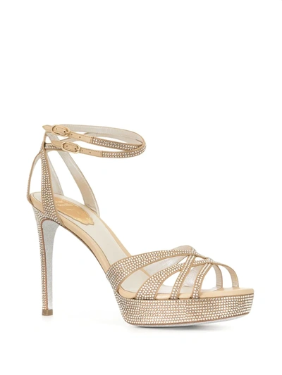 Shop René Caovilla Crystal Embellished Satin Sandals In Neutrals