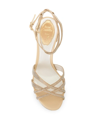 Shop René Caovilla Crystal Embellished Satin Sandals In Neutrals